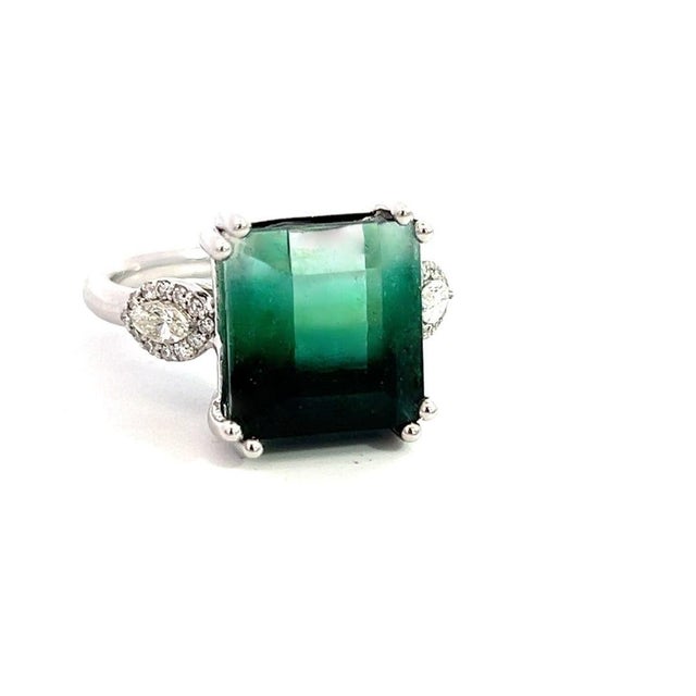 Natural Tourmaline Diamond Ring Size 7 14k W Gold 8.5 TCW Certified For Sale - Image 14 of 16