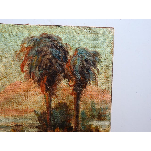 Small Mid 20th Century Desert Palm Trees Landscape Painting For Sale - Image 4 of 7