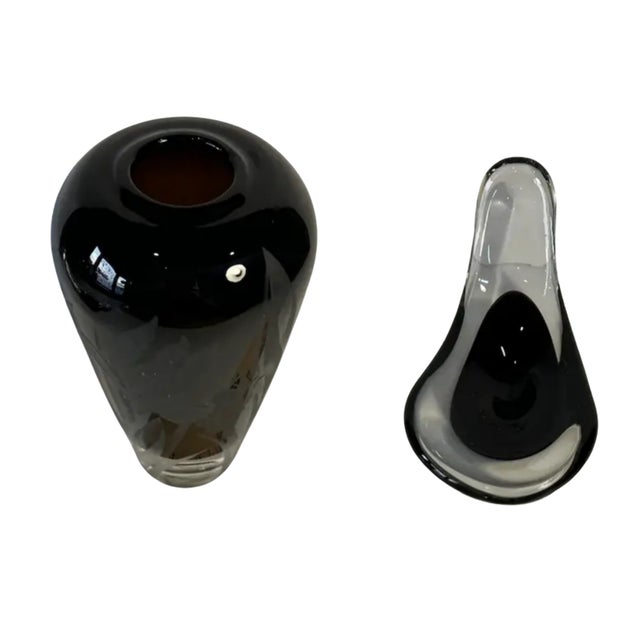 Mid-Century Modern Carl Erickson Biomorphic Art Glass Bowl and Floral Black Sommerso Art Glass Vase Set of 2 For Sale - Image 3 of 14