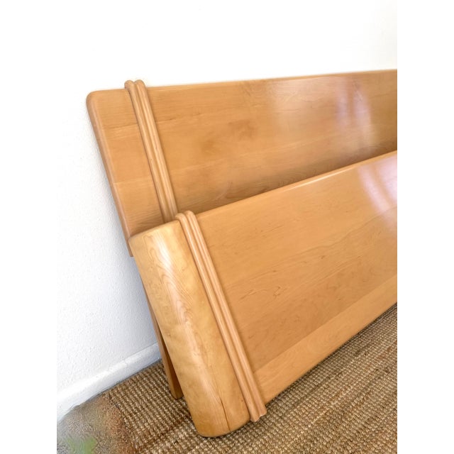 Vintage Heywood Wakefield Airflow Style King Headboard Footboard Bed Frame Wheat Mid Century Modern Art Deco Style For Sale - Image 9 of 18