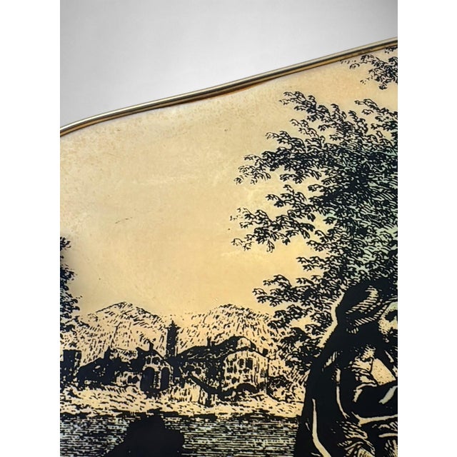Italian Decorative Tray With Brass Handles and Pastoral Scene For Sale - Image 12 of 18