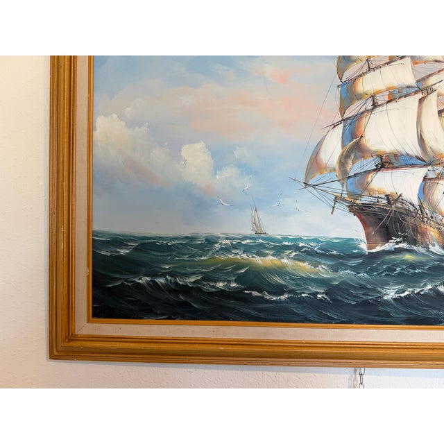 Late 20th Century Ambrose Original Oil Painting Tall Ship at Sea Maritime Nautical Ocean Seascape For Sale In Jacksonville, FL - Image 6 of 11
