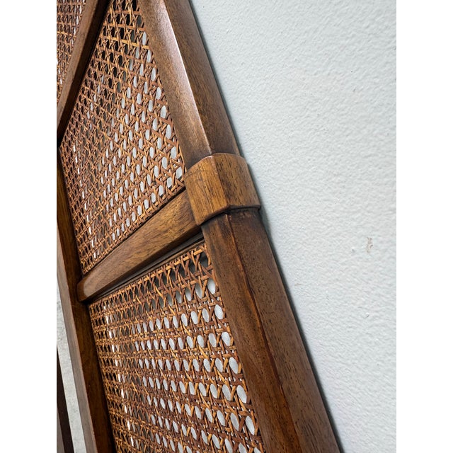 Vintage Drexel Furniture Accolade Cane Campaign Queen Headboard With Brass Corners For Sale - Image 9 of 11