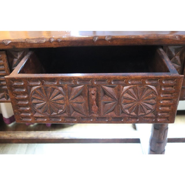 Mid 20th Century 108-Inch Spanish Baroque Hand-Carved Walnut Console Table - 9-Foot Grand Hacienda Refectory For Sale - Image 5 of 18
