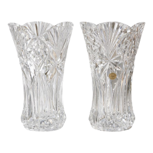 Pair French Cristal D’Arques Cut Crystal Starburst Vases