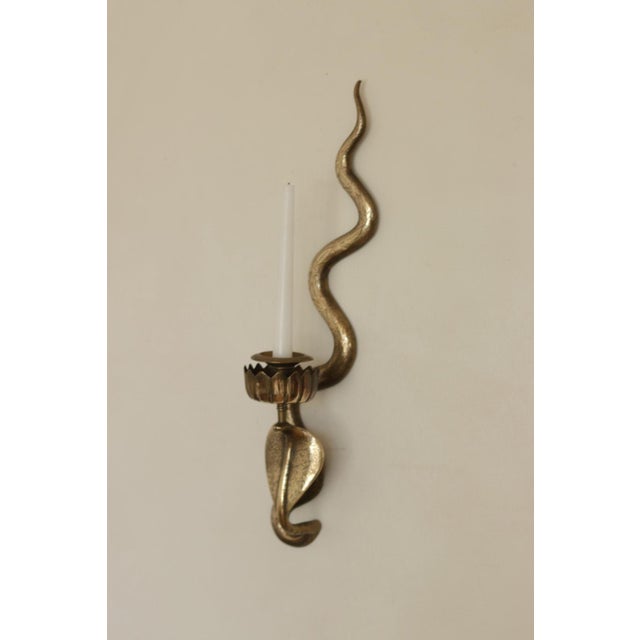 Egyptian Revival Style Engraved Brass Cobra Sconces, Set of 2 For Sale - Image 9 of 18