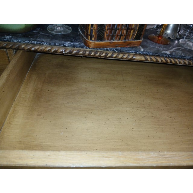 1950s Vintage Brass Marble Wood and Leather World Map Large Half Circle Dry Bar For Sale - Image 14 of 18