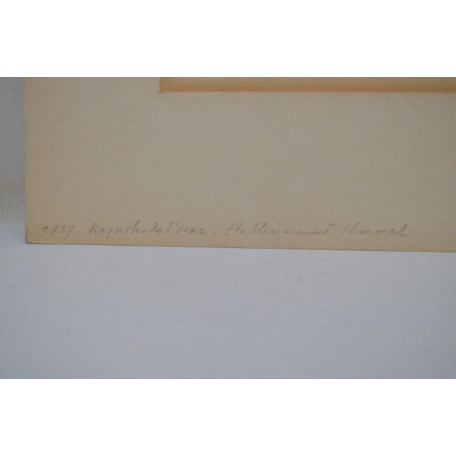 Paper Georges Massie (French 1900-1975) Watercolor "Bagnoles De L'orne. Thermal Establishment", 1957, Signed For Sale - Image 7 of 13