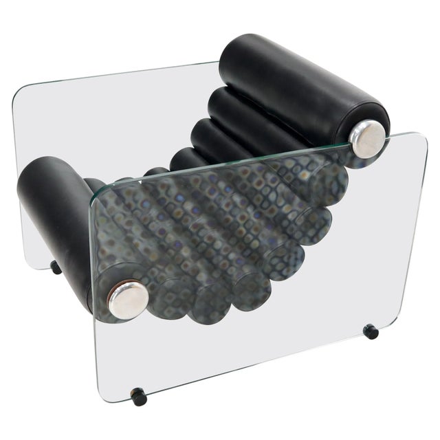 Fabio Lenci Hyaline Chair Lounge Glass Black Leather, 1974 For Sale - Image 13 of 13