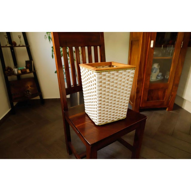 Plastic Wicker Basket with Wooden Frame, 1970s For Sale - Image 4 of 9