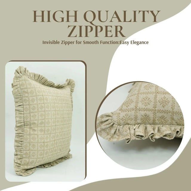 Contemporary Fabdivine Elegant Block Printed Frill Cushion Cover Brown 14x20 Inch Pure Linen- Chopad For Sale - Image 3 of 5