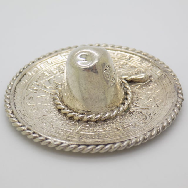 Traditional Vintage Mexican Handmade Genuine Sterling Silver 925 Traditional Sombrero Hat For Sale - Image 3 of 11