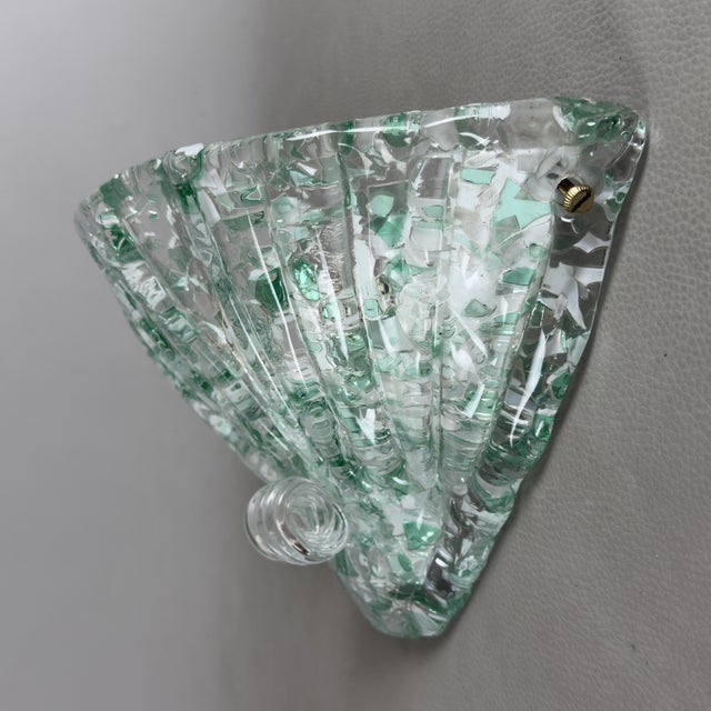 Metal Murano Glass Wall Lamp with Green and White Graniglia Flakes, 1970s For Sale - Image 7 of 17