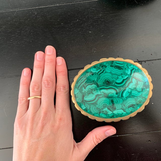 Amma Malachite Bowls With Brass Rim Detailing - a Pair For Sale - Image 4 of 6