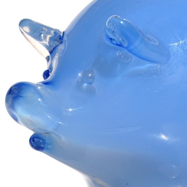 Murano Murano Seguso Vetri d'Arte Vintge Opal Sky Blue Italian Art Glass Pig Figurine Sculpture With Origial Label For Sale - Image 4 of 8