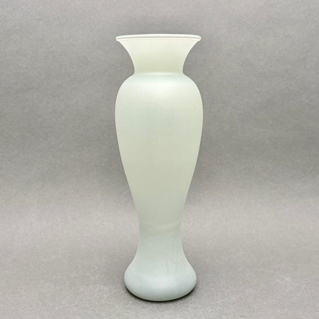 Vintage Mid-Century Pale Jade Green Frosted Satin Glass Vase For Sale - Image 4 of 8