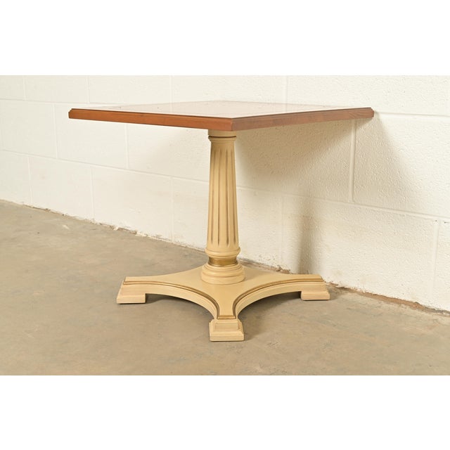 Mersman Hollywood Regency Cherry Wood and Cream Lacquered Pedestal Tea Table or Occasional Side Table by Mersman, Circa 1960s For Sale - Image 4 of 10
