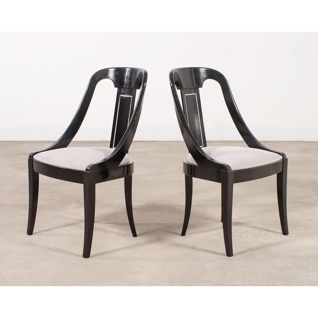 Set of Eight French Art Deco Lacquered Gondola Dining Chairs For Sale In Sacramento - Image 6 of 18