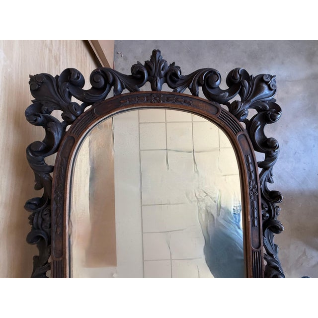 Baroque Early 20th Spanish Black Forest Carved Mirror with Floral Motif For Sale - Image 3 of 18