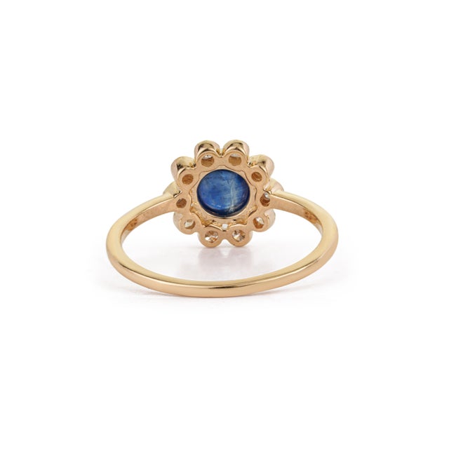 Victorian-Inspired 1.22Ct Blue Sapphire & Diamond Floral Ring in 14k Gold Size 4 For Sale - Image 9 of 17