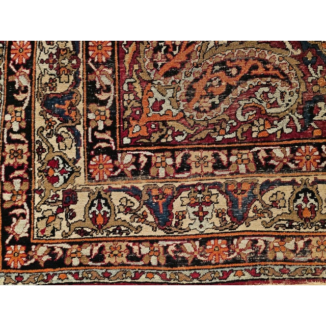 19th Century Persian Kashan Rug, Hand-Knotted Wool, Medallion Floral Design, Red & Navy, 4x7 For Sale - Image 17 of 18