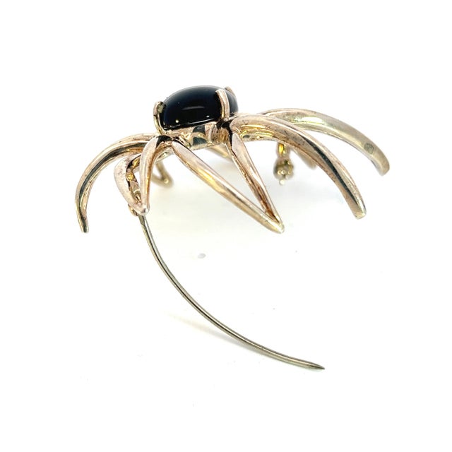 1990s 1990s Tiffany & Co Estate Large Onyx Flower Brooch Sterling Silver For Sale - Image 5 of 9