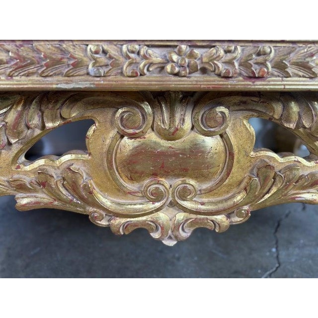Baroque-Style 22k Gold Leaf Carved Coffee Table With Black Stone Top For Sale - Image 13 of 13