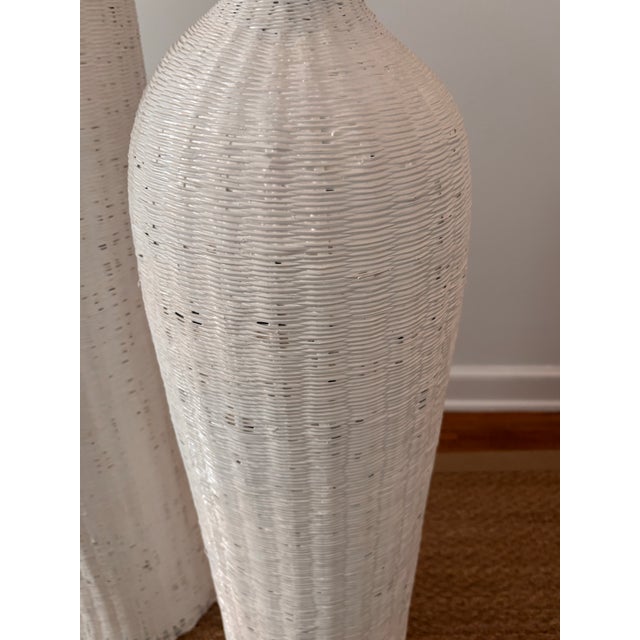 Antique White Panted Wicker Tall Fish Baskets For Sale - Image 4 of 10