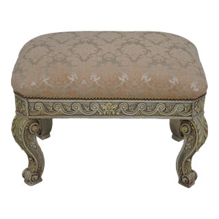 Weiman Georgian Style Paint Decorated Carved Upholstered Seat Bench For Sale