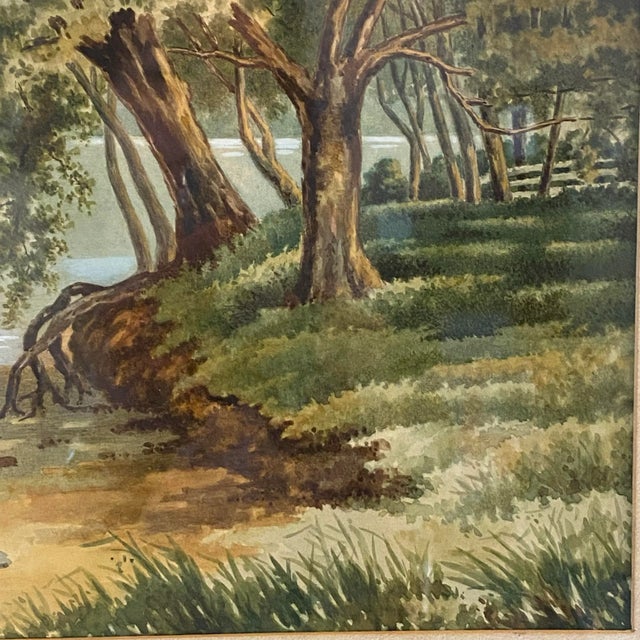 Vintage Mid-Century Landscape Watercolor Lake Scene Framed Wall Art Signed W Dixon For Sale - Image 11 of 12