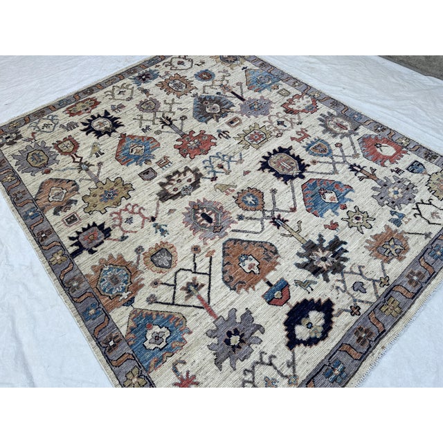 8.2x9.11 Oushak Design Carpet With Animals, Ivory For Sale - Image 4 of 7