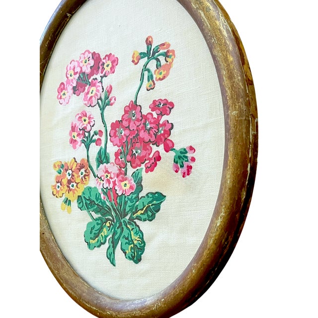 Shabby Chic Antique Oval Framed Hand-Painted Geranium Study on Linen For Sale - Image 3 of 10
