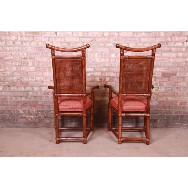 1950s Henry Olko for Willow and Reed Pagoda Collection Sculpted Rattan and Cane Throne Chairs, Fully Restored For Sale - Image 5 of 13