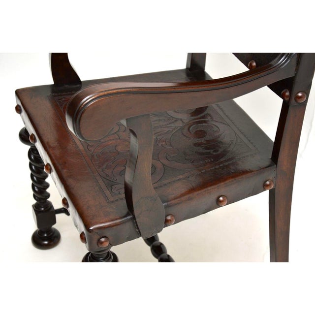 Antique Portuguese Embossed Leather and Walnut Dining Chairs, 1880, Set of 6 For Sale - Image 9 of 11