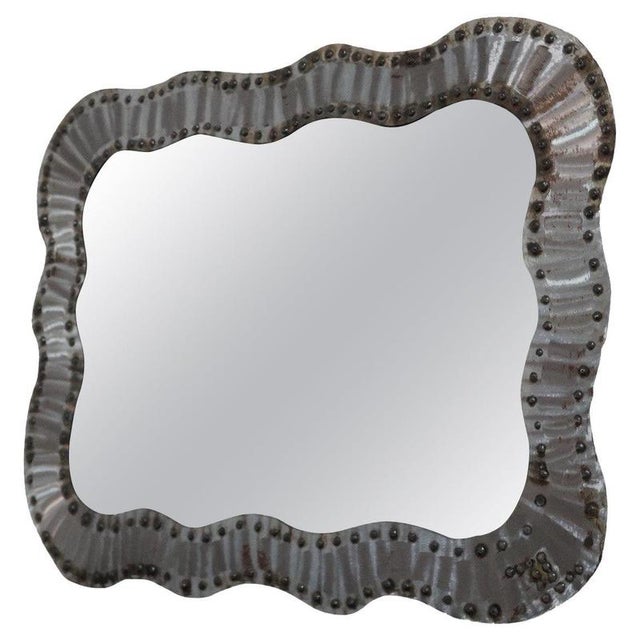 Brutalist Studded Metal Wall Mirror, 1960s For Sale - Image 11 of 11