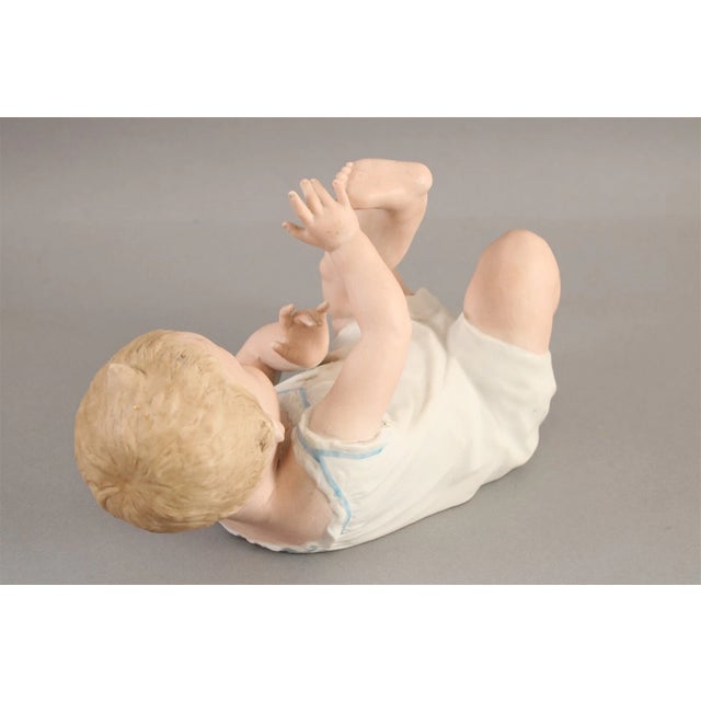 Antique German XL Hand Painted Bisque Porcelain Piano Baby Gebruder Heubach Figurine Doll For Sale In Miami - Image 6 of 11