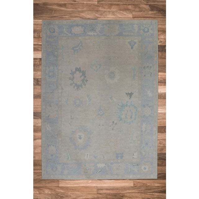 Textile Blue & Beige Handwoven Turkish Oushak Rug 10'3" X 14'4" For Sale - Image 7 of 7