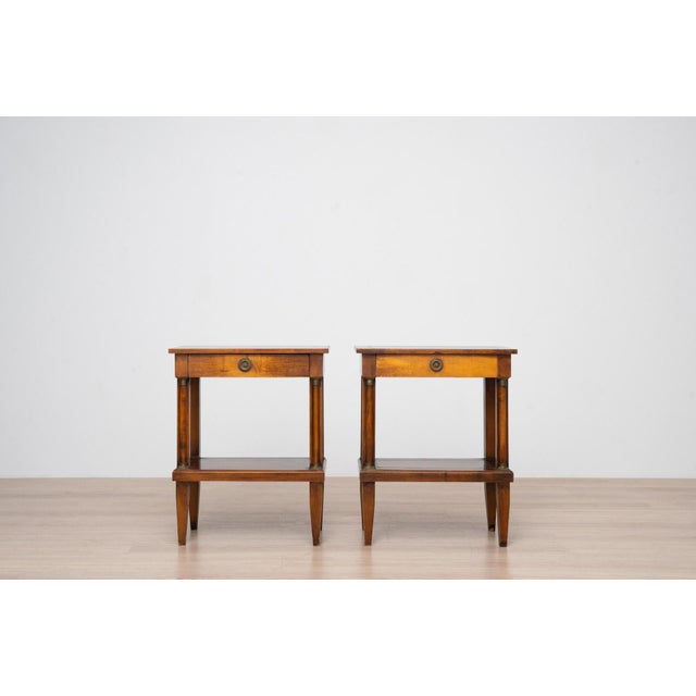 Empire Style Side Tables with Brass Details and Inlaid Tops, 1970s, Set of 2 For Sale - Image 15 of 15