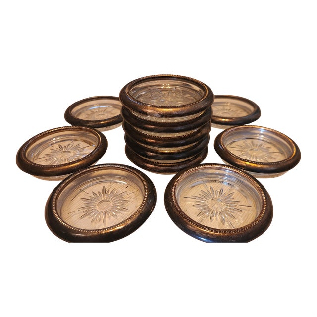 Italian Silver Plated Leonard Coasters Set of 12 For Sale