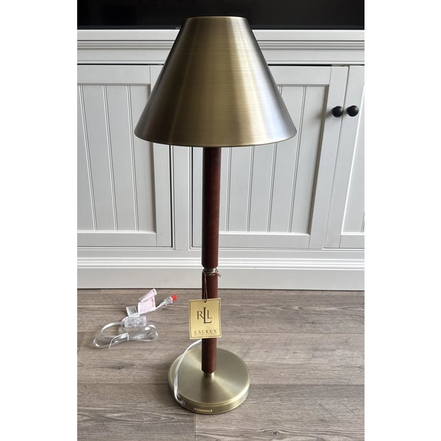 Ralph Lauren Home Brass & Leather Candlestick Buffet Lamp For Sale In Phoenix - Image 6 of 9