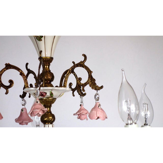 Brass and Porcelain 5-Light Chandelier by Peris Andreu, 1940s For Sale - Image 6 of 16