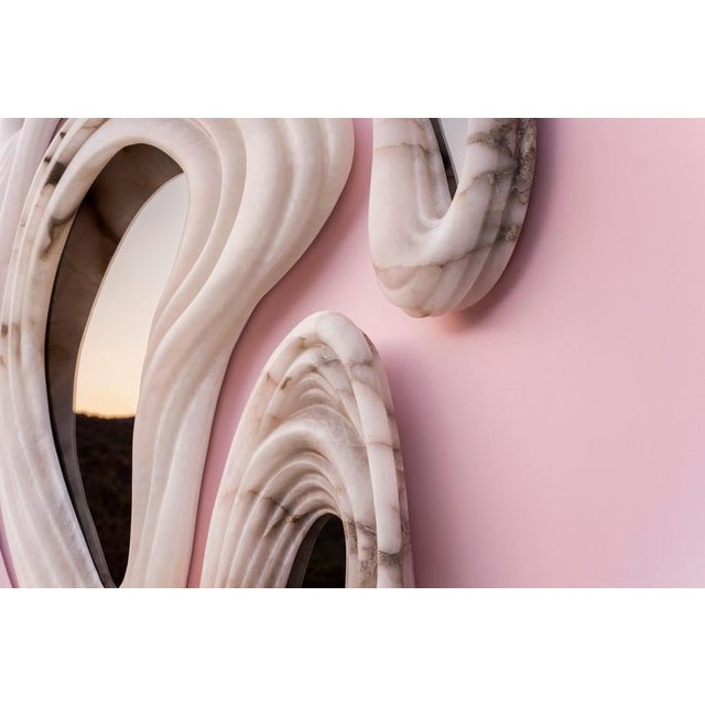 Glass Aqua Fossil Wall Mirrors in Alabaster and Glass Mirror by Amarist Studio, Set of 6 For Sale - Image 7 of 16