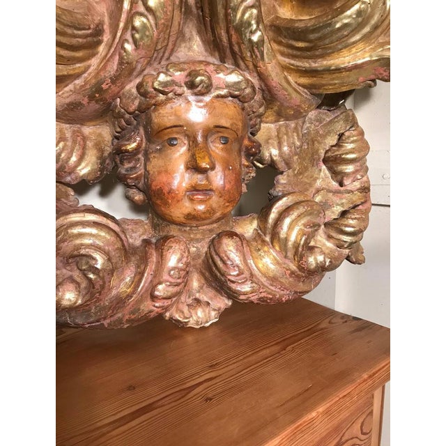 Italian Baroque Carved and Polychrome-Painted Winged Cherub Head Putti, 1750s For Sale - Image 4 of 8