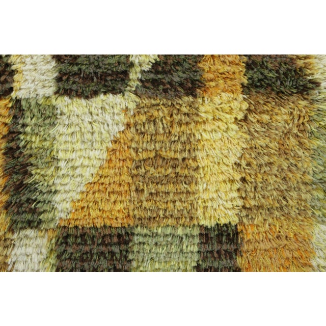 Mid-Century Modern Vintage Swedish Rya Runner With Green and Ochre Tectonic Geometry - Rug & Kilim For Sale - Image 3 of 8