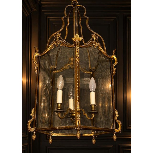 Louis XV Style Hexagonal Gilt Bronze Hall Lantern, 1800 For Sale - Image 3 of 11