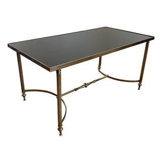 1940s Brass coffee table with black lacquered glass top Attributed to Maison Jansen For Sale