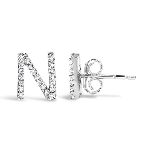 Contemporary 10K White Gold 1/10 Cttw Diamond 'N' Initial Stud Earring For Sale - Image 3 of 5