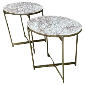 Oval Coffee Tables in Chromed Steel and Marble, Italy, 1960s, Set of 2