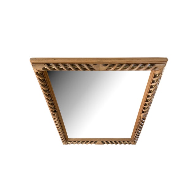 Gorgeous, Wood & Brass Mirror, Made in Italy. Beautiful, detailed wood frame with braided carvings and a subtle brass...