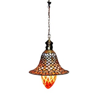Art Deco Tiffany Style Stained Glass Acorn Pendant Light, 1940s For Sale